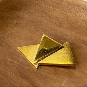 Vintage CFCS Marked Matte & Shiny Triple Triangle Gold Tone Brooch Pin